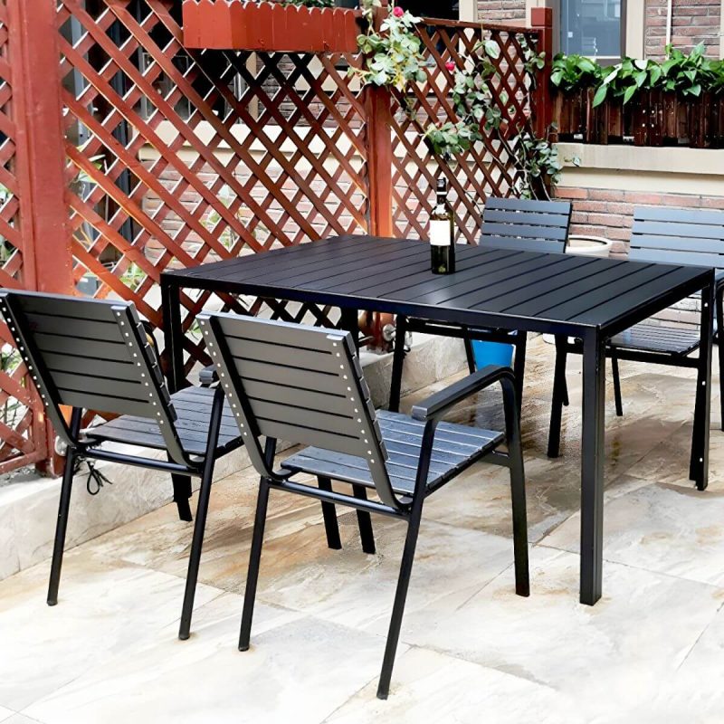 "Contemporary Wood Dining Table Set with Black Chairs for Courtyard - Table & Chair(s) 32"L x 32"W x 29"H 2"