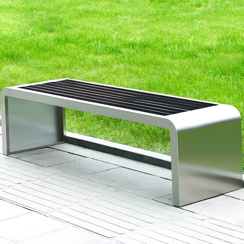 "Modern Garden Bench with Stainless Steel Frame and Waterproof Wood Seating - 61"L x 18"W x 17"H"