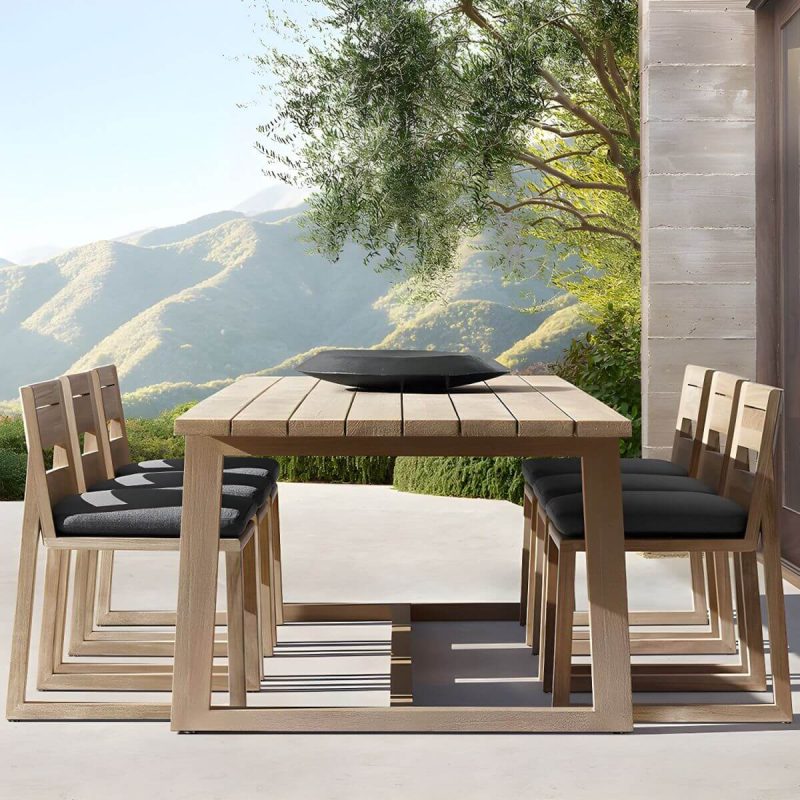 "Contemporary UV-Resistant Teak Wood Patio Dining Set in Modern Style without benches - Table 118.1"L x 39.4"W x 29.5"H Brown"