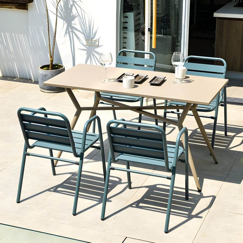 "Traditional Style Patio Table Metal Water Resistant Patio Table - Square Aqua Table Only"