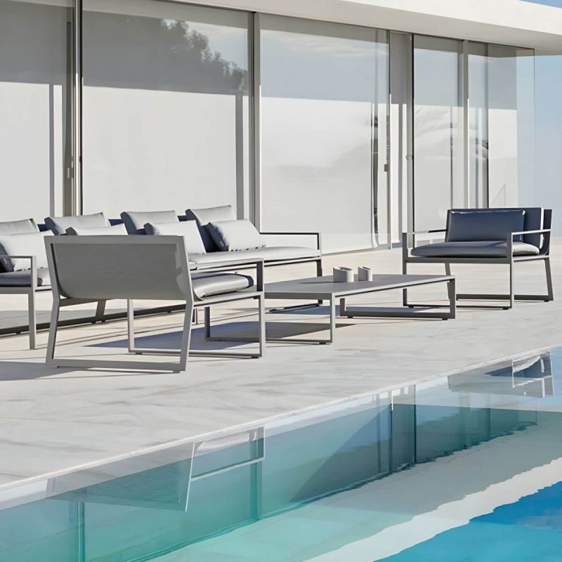 "Modern Metal Frame Upholstered Outdoor Sofa Water and UV Resistant - 71"L x 29.5"W x 28"H"