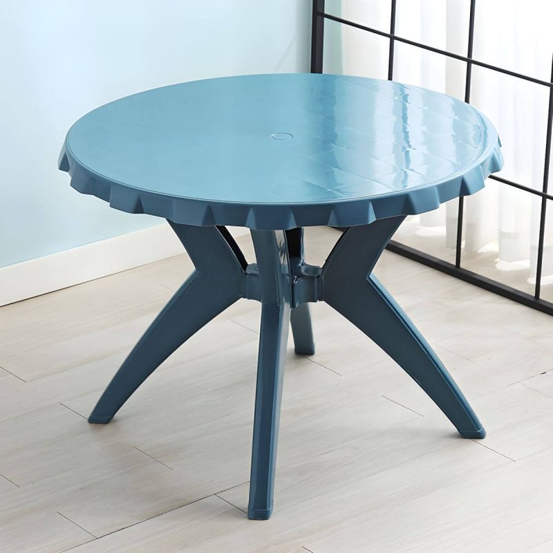 "Plastic Garden Table Modern Simple Household Food Stall Dining Table - Blue Round Table Only"