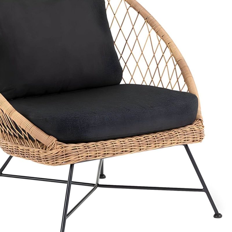 "Tropical Outdoors Dining Chair Rattan Side Chair with Cushion - 27.6"L x 29.5"W x 31.5"H Natural Finish 8 Piece Set"