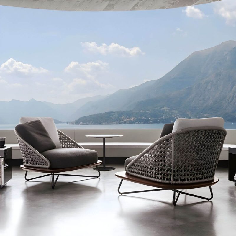 "Brown Upholstered Wicker/Rattan Modern Sofa with UV and Water Resistant Cushions and Pillows - 3-Seater Sofa"