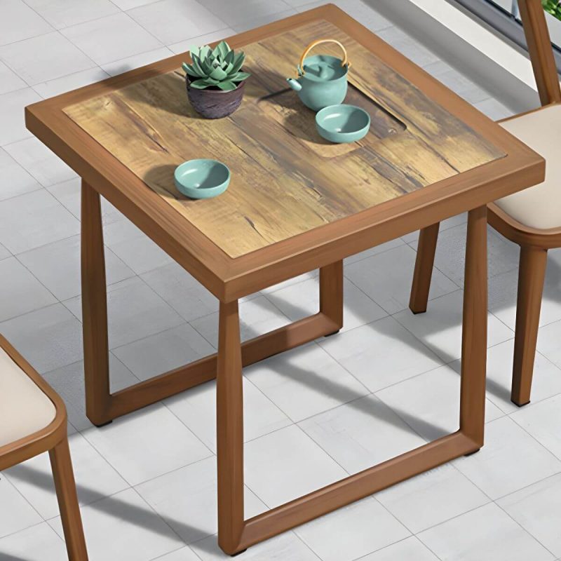 "Wood and Metal Patio Table Wood-Like Rectangle/Square in Brown/White - White 35"L x 28"W x 29"H Table Only"