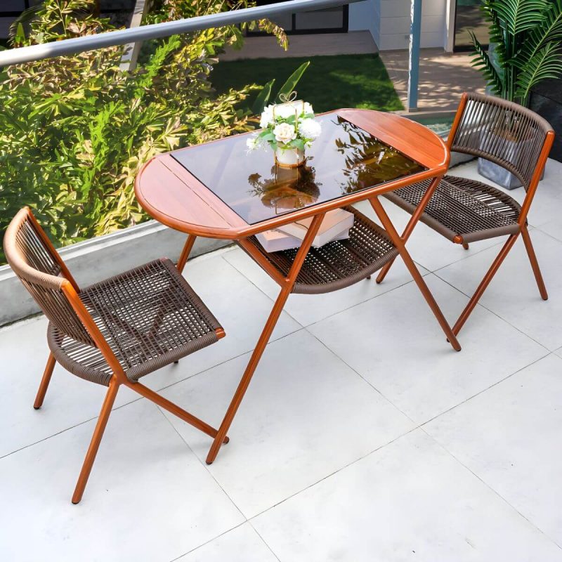 "Modern Ellipse Shape Courtyard Table Aluminium Wood Grain Outdoor Table - Table Only Clear"