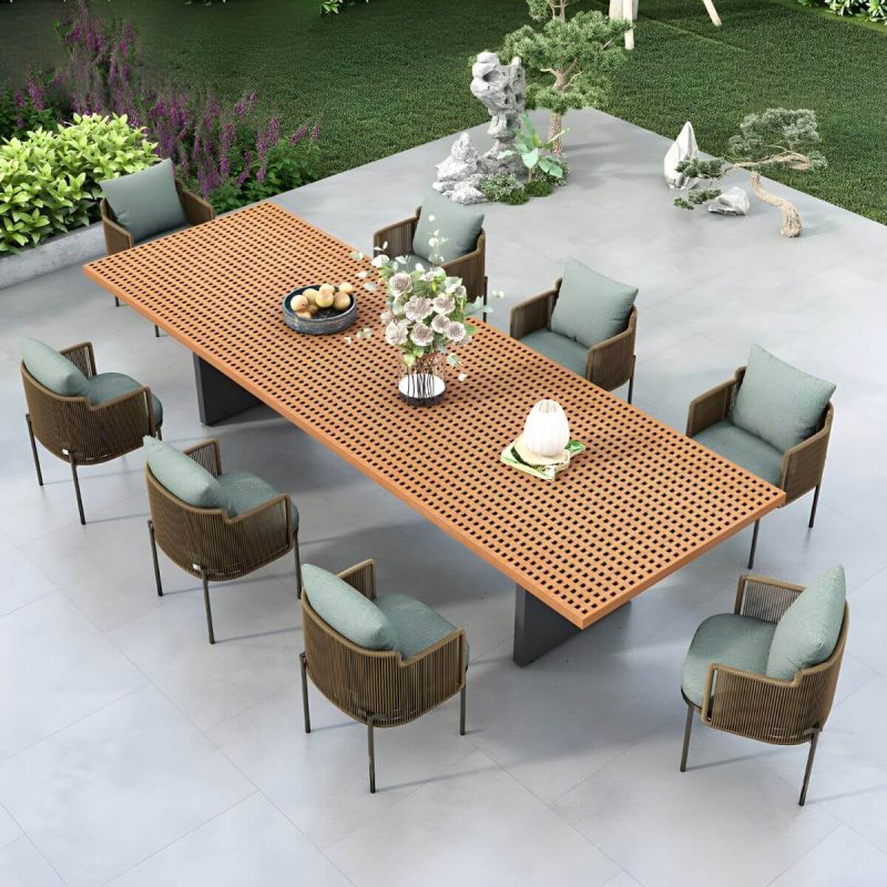 "Solid Teak Wood Square Patio Dining Table with UV Resistant Finish - Table Only 118"L x 35"W x 29"H"