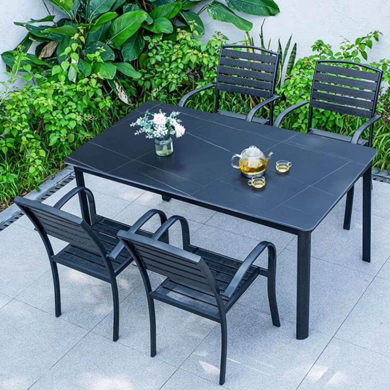 "Black Modern Courtyard Dining Chairs Waterproof and Sun Proof for Outdoor - Black"