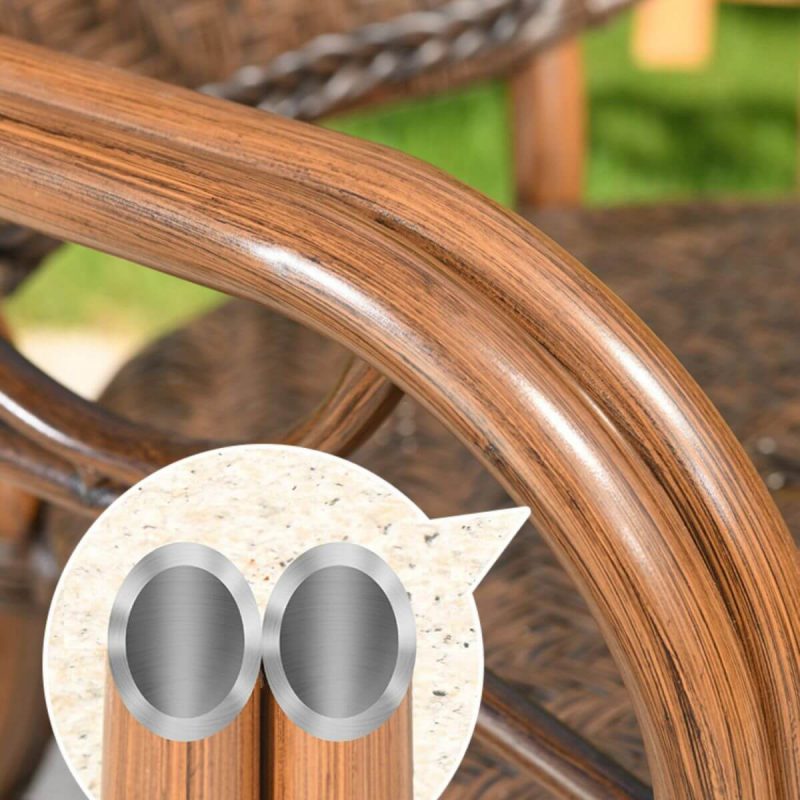 "Contemporary Dining Table Set with Brown Woven Chair for Courtyard - Table & Chair(s) 47"L x 31"W x 29"H 6"