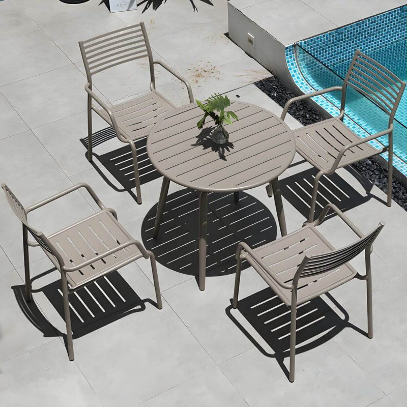 "Metal Modern Standard Height Dining Room Chair and Table Set with Chairs - Table & Chair(s) 31.5"L x 31.5"W x 29.1"H 4 Champagne"