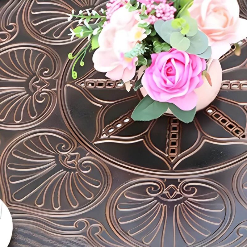 "Bronze Metal Modern Patio Dining Table with 100cm diameter and 73cm height - Table Only"