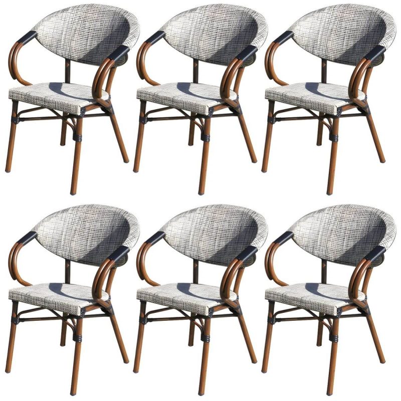 "Modern Style Steel Frame UV and Water Protective Outdoor Dining Chair - 17"L x 18"W x 32"H 6 Piece Set"