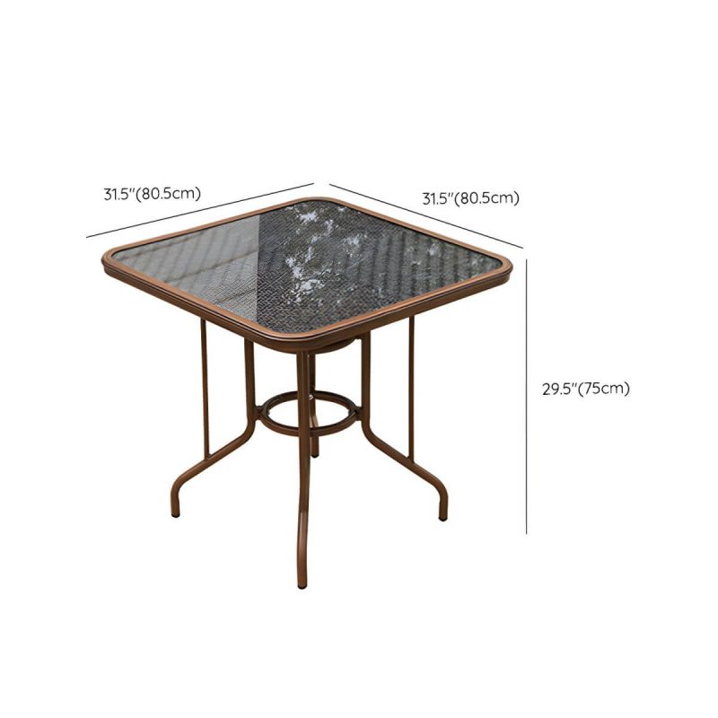 "Dimension of Modern Brown Glass Top Patio Table Set Metal 4 Legs for Outdoor - Table & Chair(s) 32"L x 32"W x 30"H 2"