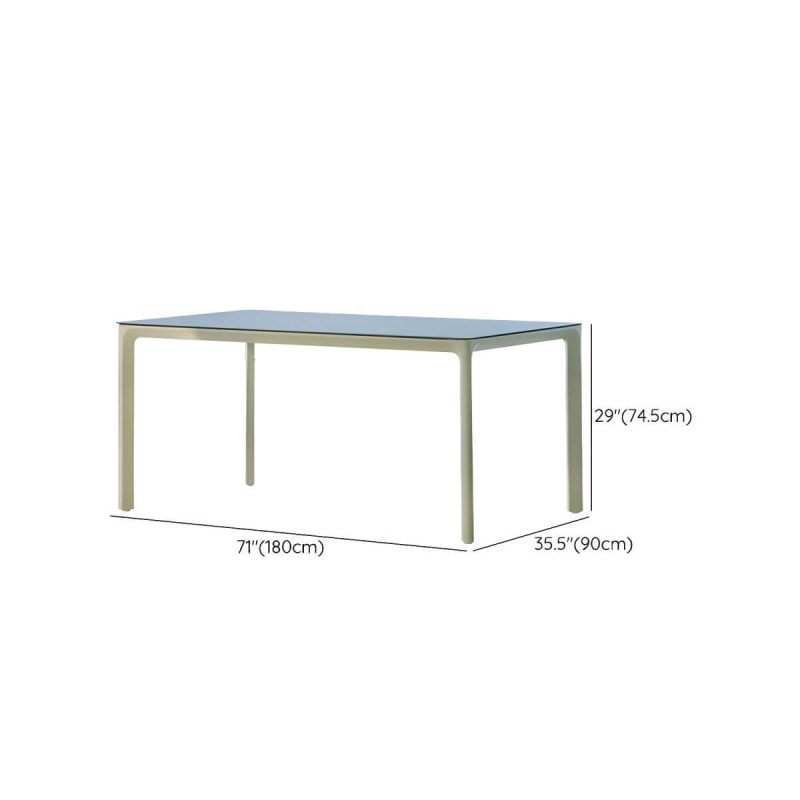 "Dimension of Contemporary Glass Dining Table Set with 2/4 Woven Chairs in Green - Table 71"L x 35"W x 29"H Zero"