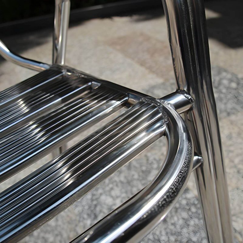 "Silver Modern Armchair Metal Stacking Dining Chairs with Arm - Silver 4 Piece Set"