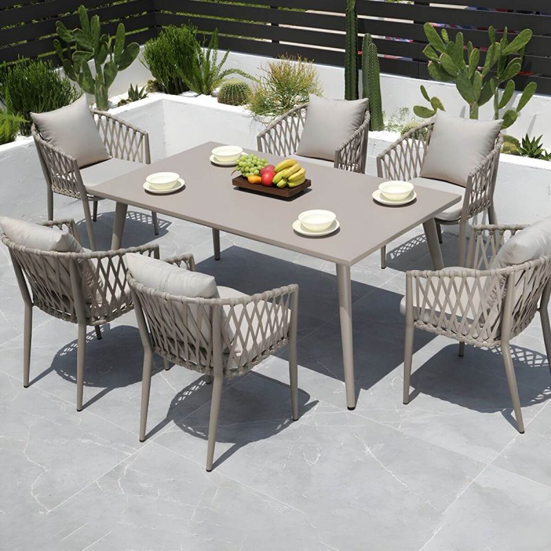 "Modern Metal Dining Room Chair and Table Set with Standard Gray Table - Table & Chair(s) 63"L x 35.5"W x 29.1"H 6"