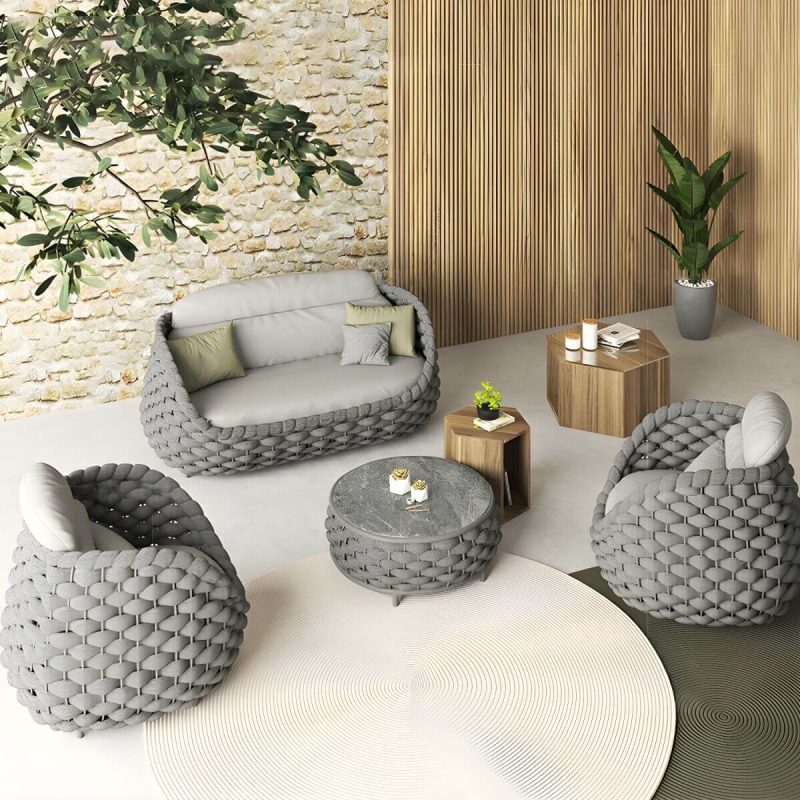 "Waterproof and Durable Modern Metal Patio Sofa with Upholstered Cushions - White 2-Seater Sofa"