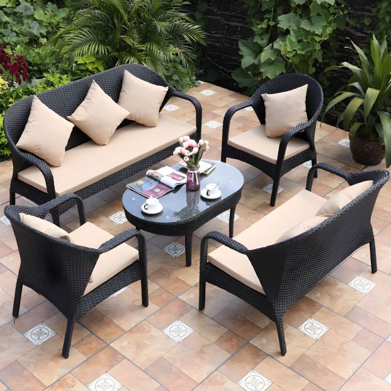 "Rattan Patio Sofa Modern Style Minimalist Villa Outdoor Patio Sofa - 65"L x 29"W x 34"H"