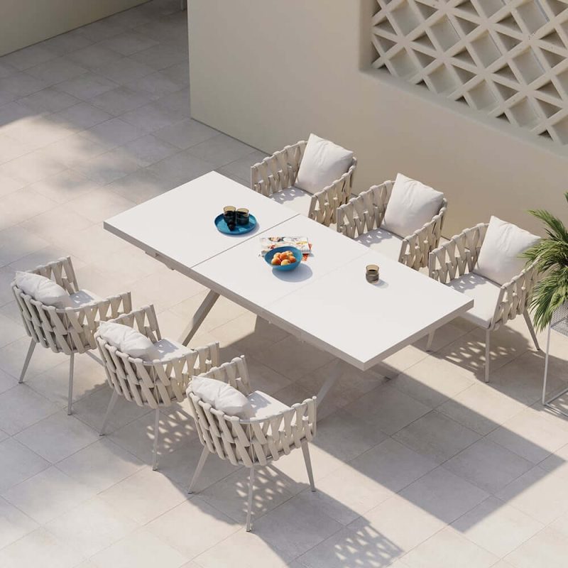 "Set of 2 Hand Woven Rope Outdoor Patio Dining Chair with Cushions in Beige"