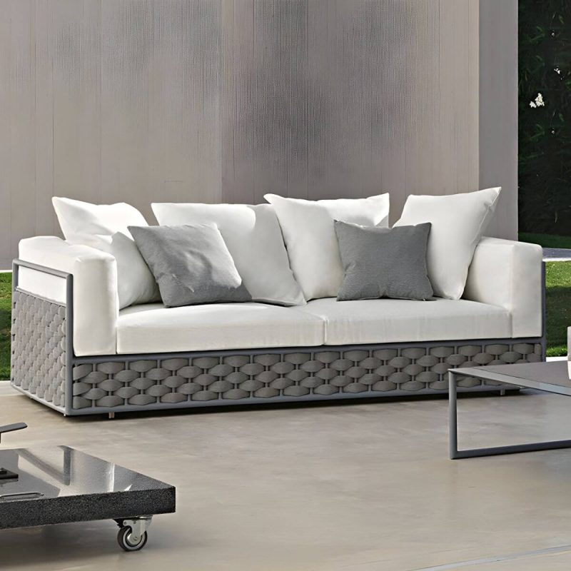 "French Country Style Outdoor Sofa Tuxedo Arm Loveseat in Grey - 31.5"L x 27.6"W x 29.5"H"