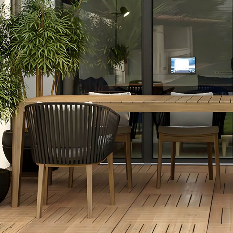 "Modern Brown Patio Dining Table without Umbrella Hole and Non-Foldable Design - Table Only 59"L x 31.5"W x 28"H Rectangular"