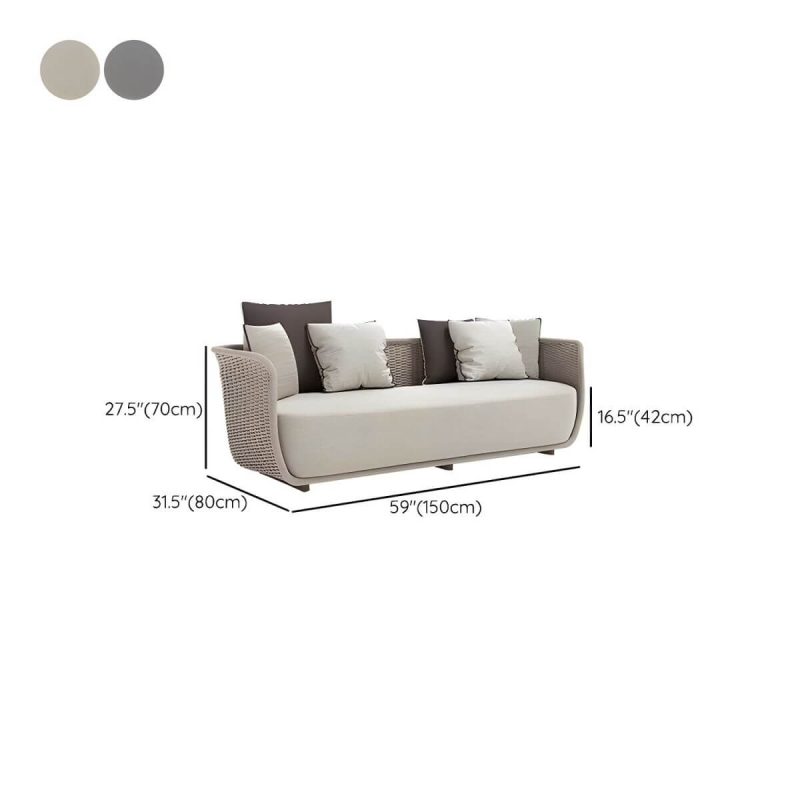 "Dimension of Waterproof Wicker/Rattan Modern Sofa with Upholstered Cushions and Pillows - Teak Frame - Dark Gray 2-Seater Sofa"