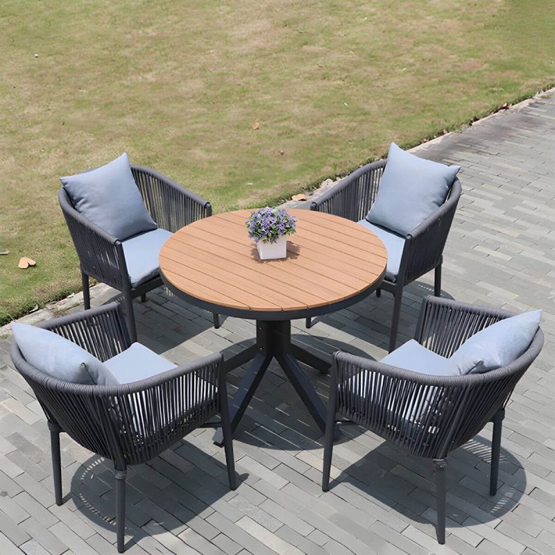 "Contemporary Aluminum Frame Patio Table Water and UV Resistant Patio Table - 35.4"L x 35.4"W x 28.7"H Round Table Only"