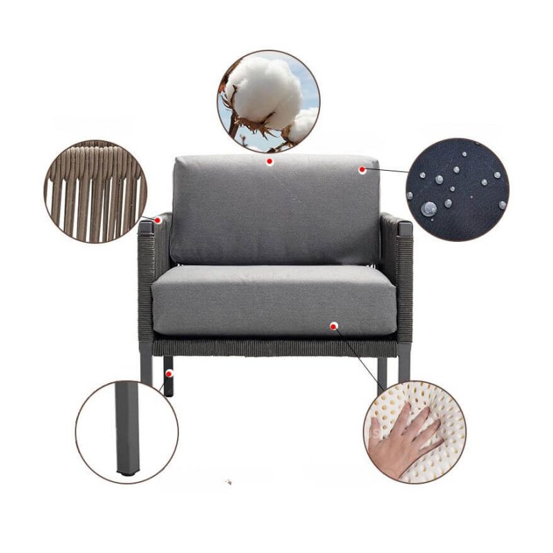 "Scandinavian Black UV-proof Aluminium Material Patio Arm Chair with Cushion, 1 Chair, 31"L x 30"W x 27"H"