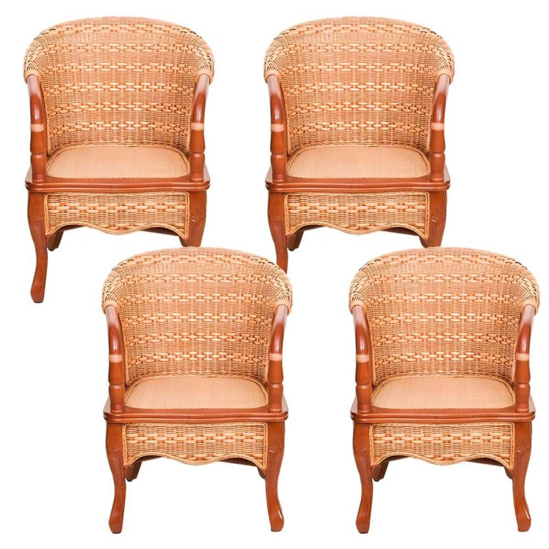 "23" x 21" x 33" Traditional Rattan Patio Dining Side Chair in Brown - 4 Piece Set"
