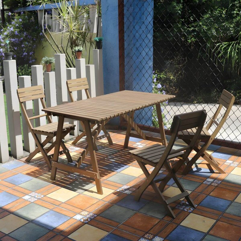 "Brown Solid Wood Patio Table Contemporary Style Rectangular Shape - Table Only"