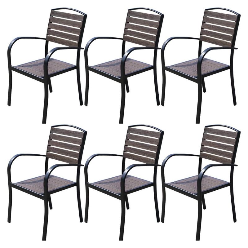 "Traditional Dining Armchair Open Back Outdoors Dining Chairs in Brown - 22"L x 23"W x 35"H 6 Piece Set"