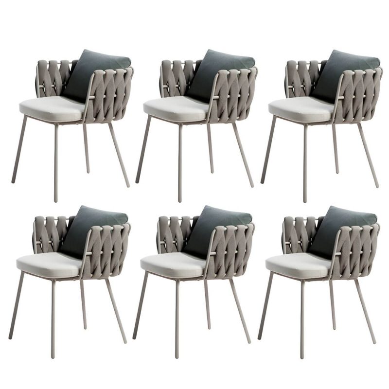"Modern Dining Side Chair Aluminum Outdoor Bistro Chairs with Arm - Blue/ Gray 6 Piece Set"