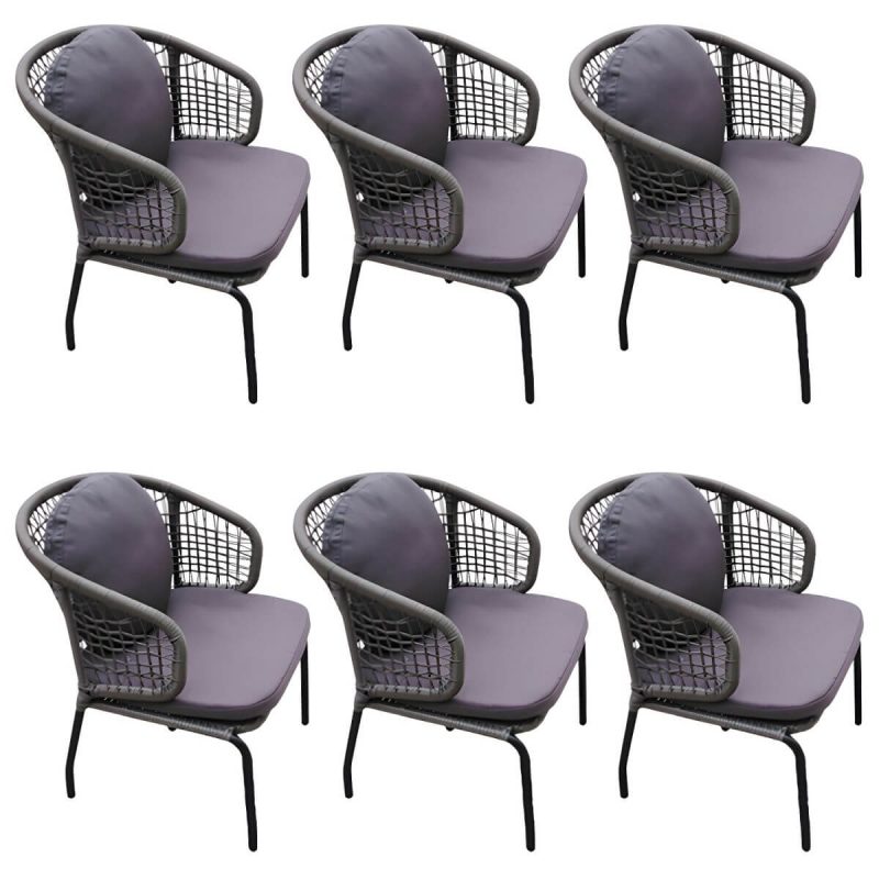"Rattan Outdoors Dining Chair Tropical Metal Armchair Dining Side Chair - PE Woven Rattan 6 Piece Set"