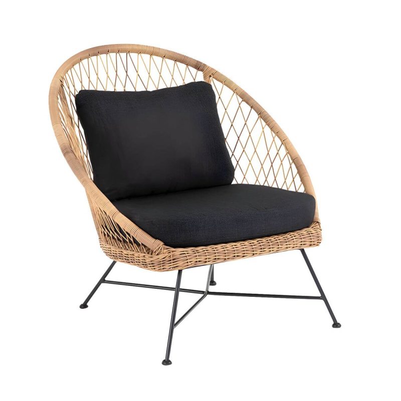 "Tropical Outdoors Dining Chair Rattan Side Chair with Cushion - 27.6"L x 29.5"W x 31.5"H Natural Finish 1 Piece"