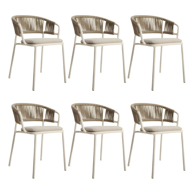 "Modern Light Brown Dining Arm Chair Cane Back for Living Room - Light Khaki 6 Piece Set"
