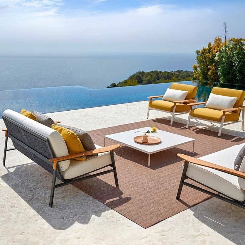 "Chalk Symmetrical Sofa for 3 with Sponge Fill, Pillow, UV Resistant, Modular Design, 3-Seater Sofa"