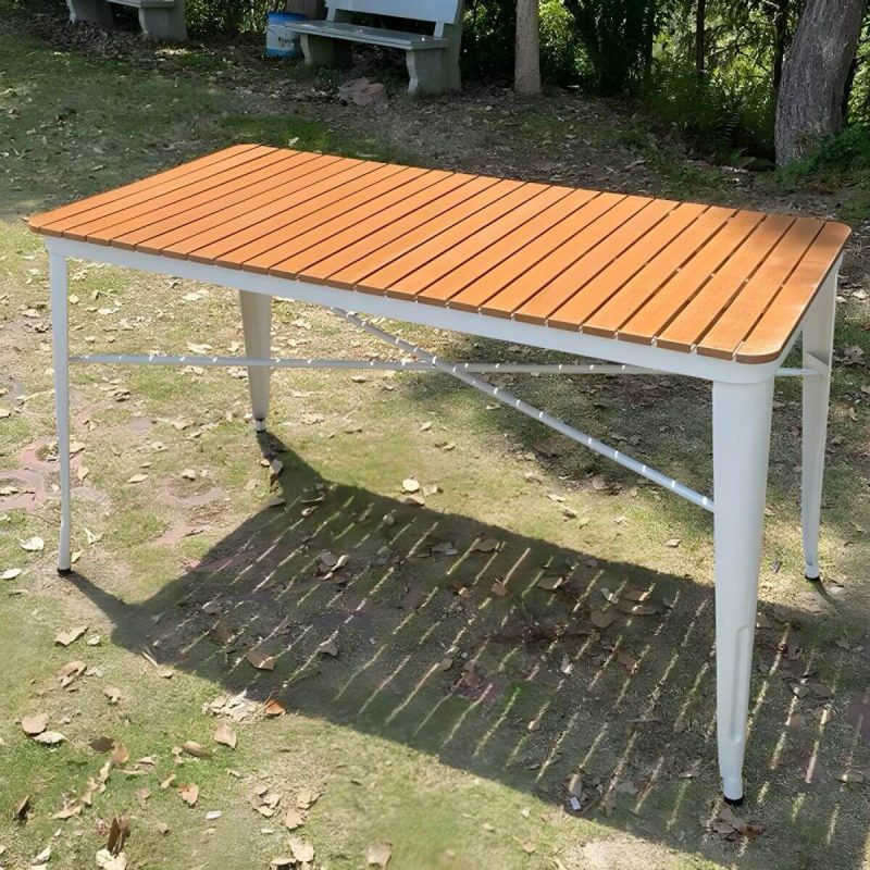 "Industrial Brown Wood Patio Dining Table without Umbrella Hole and UV Resistant Finish - 55.1"L x 27.6"W x 29.5"H White Table Only"