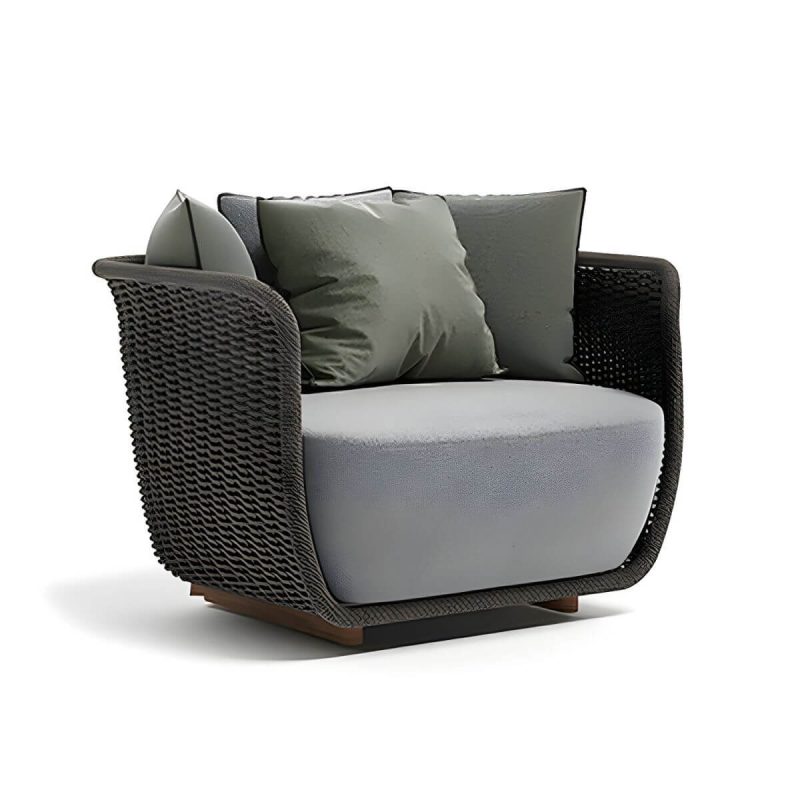"Rust Resistant Rattan Patio Sofa 1 PC Modern Outdoor Patio Sofa with Cushion - 35.5"L x 31.5"W x 29.5"H Black-Gray"