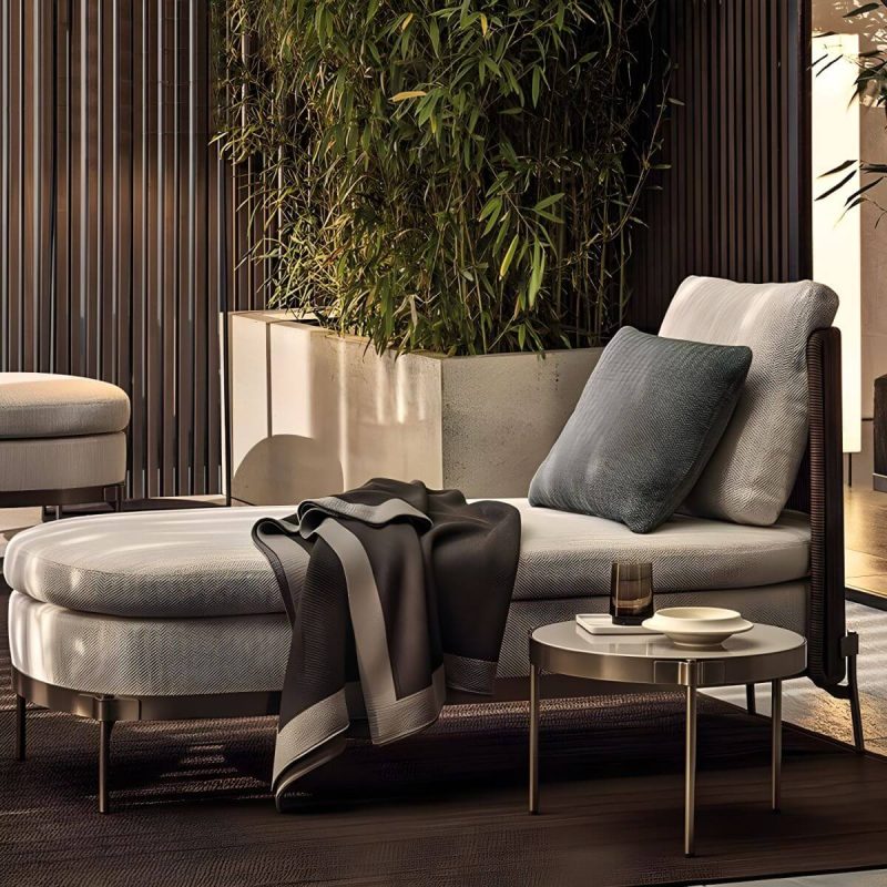 "Waterproof Wicker/Rattan Modern Sofa with Upholstered Cushions and Pillows - Brown - Armless Single Chair"