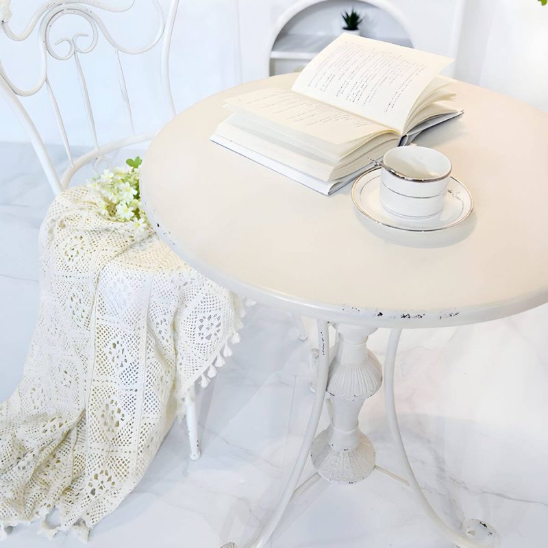 "White Patio Table Metal Contemporary Style Water Resistant in Round Shape - Table Only 23.6"L x 23.6"W x 28.7"H"