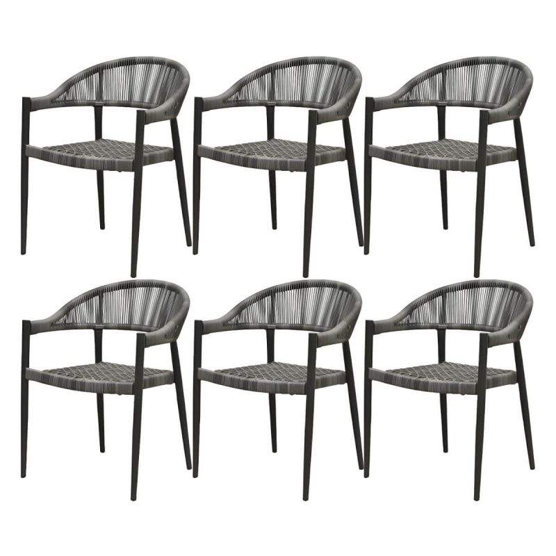 "Contemporary Metal Frame Outdoor Dining Chair Set in Black with Arms - 22"L x 23"W x 31"H 6 Piece Set"
