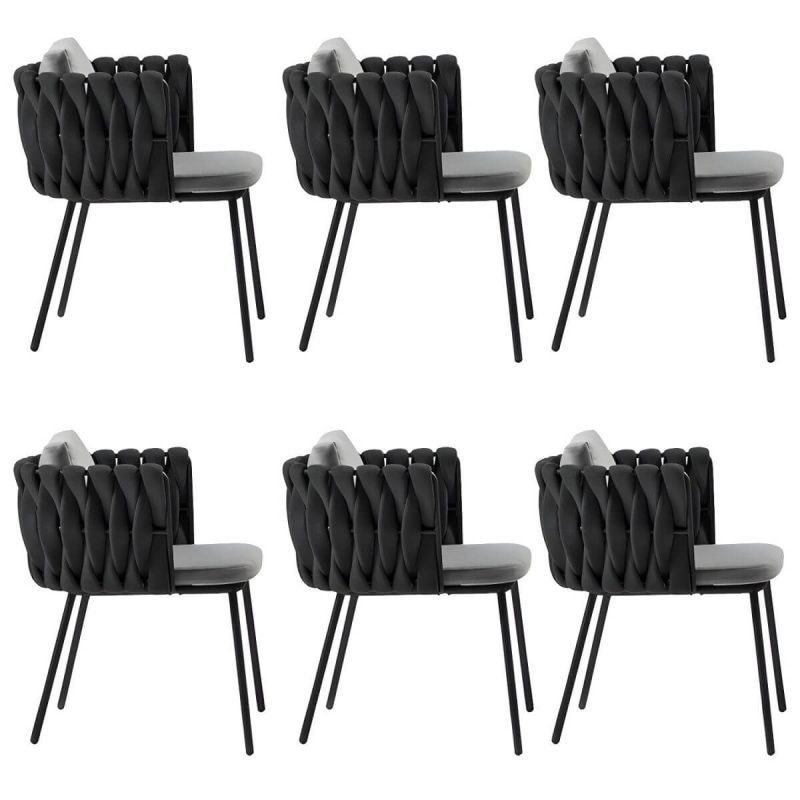 "Tropical Style Patio Chair Metal Antique Finish with Cushions - Black 6 Piece Set"