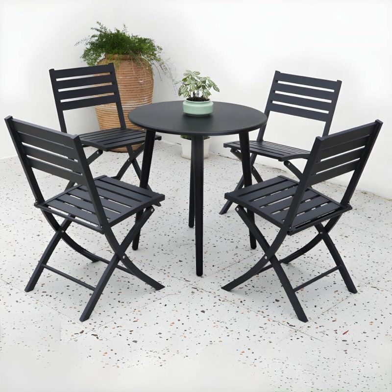 "Metal Modern Folding Patio Dining Set with Strap Back Chairs - Table & Chair(s) 27.6"L x 27.6"W x 28.3"H 4 Black"