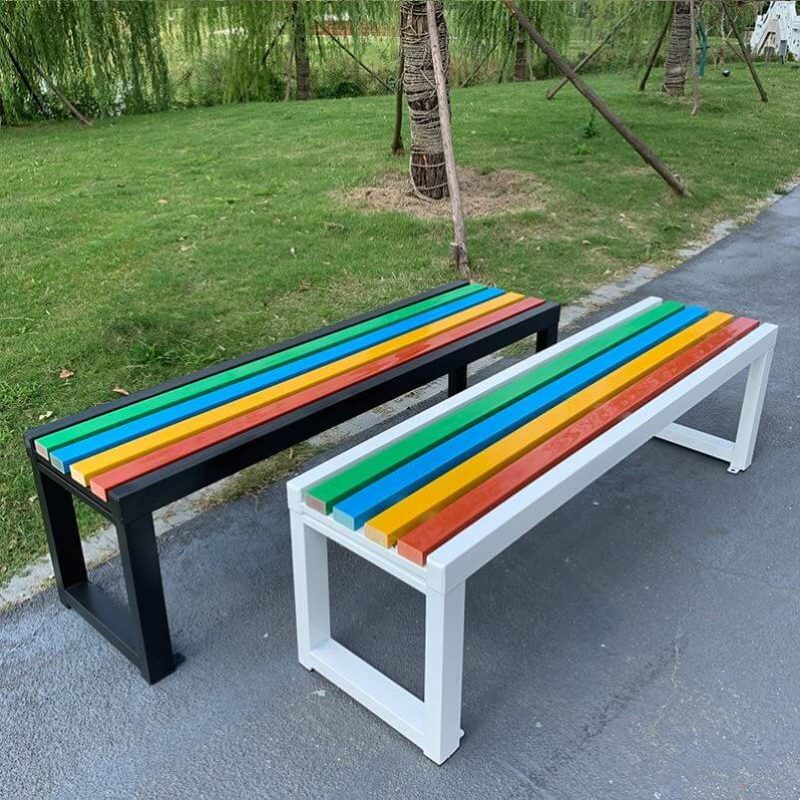 "Contemporary Multicolor Lumber Patio Bench, Black, 87"L x 16"W x 18"H"