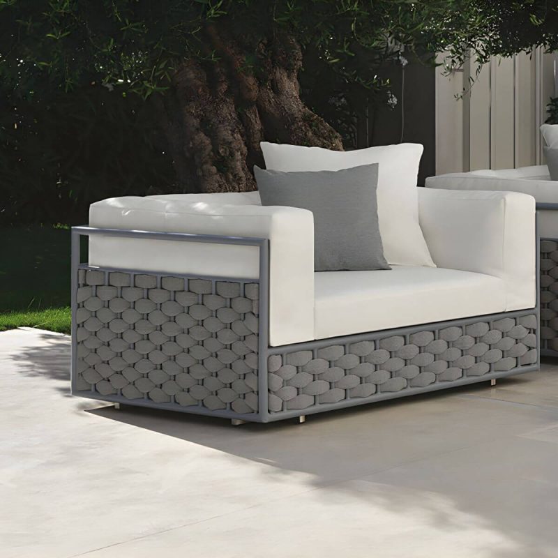 "French Country Style Outdoor Sofa Tuxedo Arm Loveseat in Grey - 59.1"L x 27.6"W x 29.5"H"
