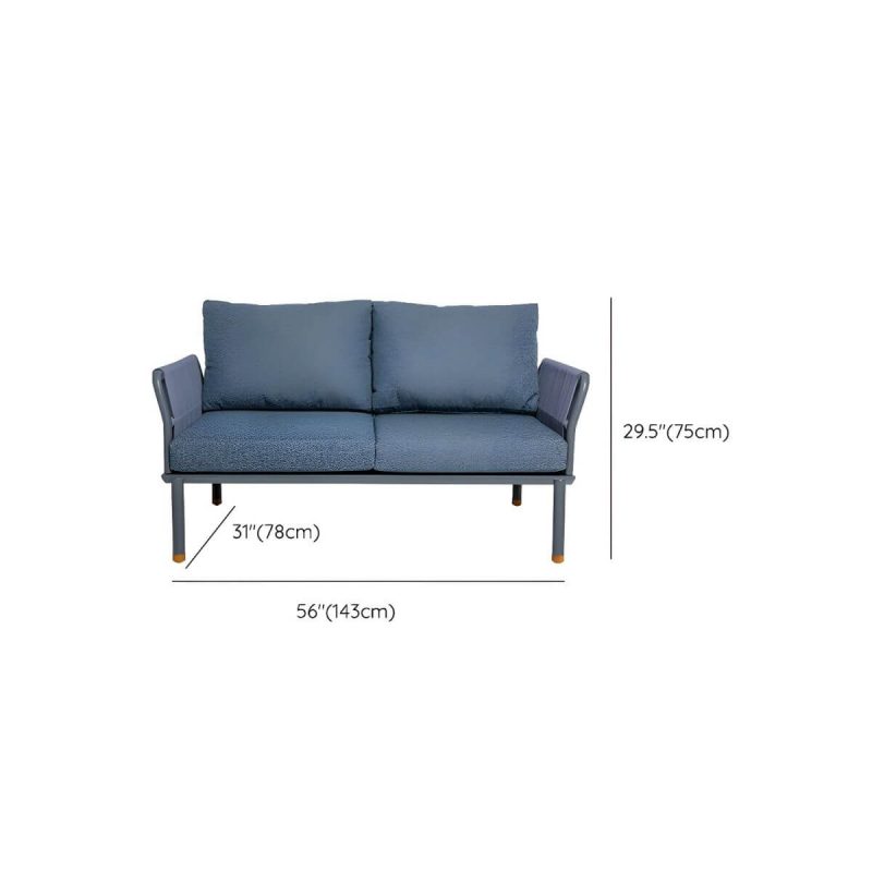 "Dimension of Modern Blue Metal Sofa- Waterproof and UV Resistant, Includes Pillows and Cushions - Loveseat"