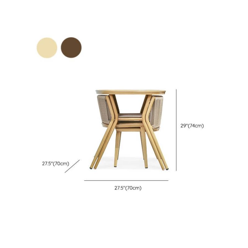 "Dimension of Sun-resistant Fabric Round 3 Piece Set Natural Finish Outdoor Dining Set with Table and Chairs, Wood Color, Desk with 2 Chairs"