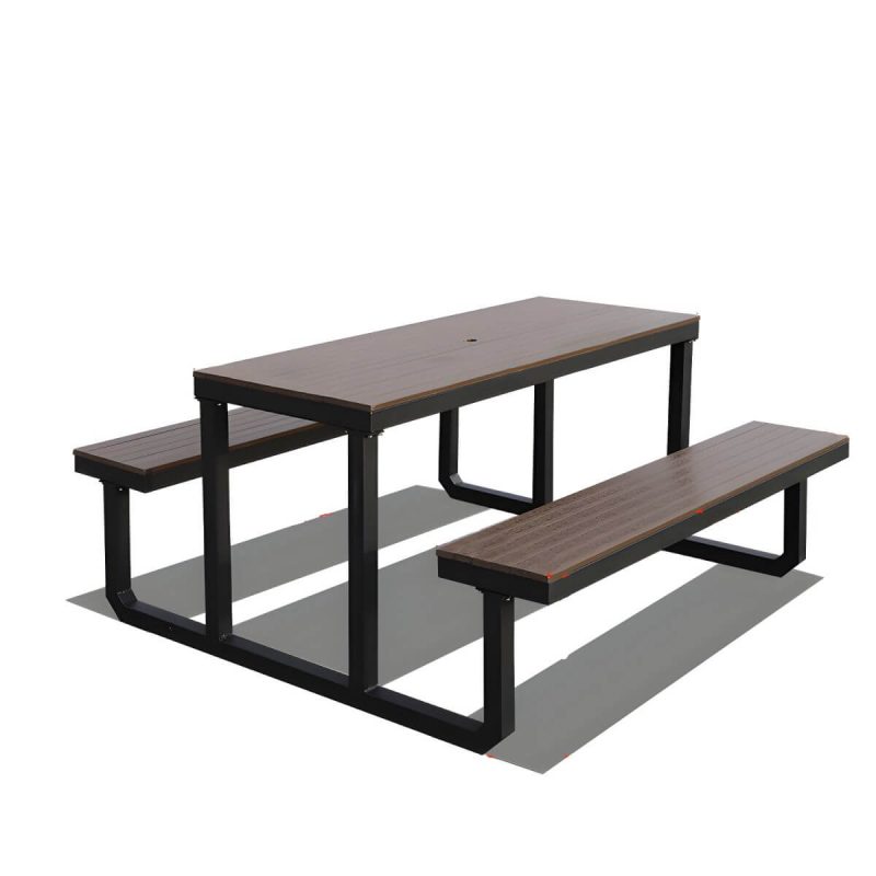 "Contemporary Brown Rectangle Picnic Table UV Resistant Picnic Table - Table 47.2"L x 23.6"W x 27.6"H Umbrella Hole Included Aluminum Table Only"
