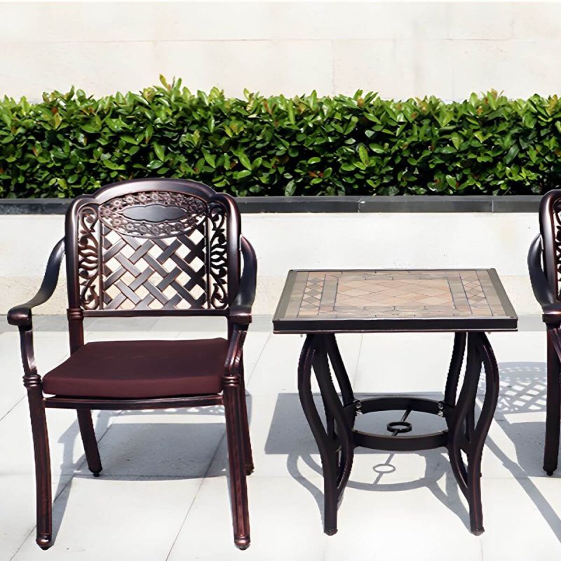 "Copper Metal Arm Chair with Stackable Design and UV Resistant Durability for Traditional Style - 2 Piece Set"