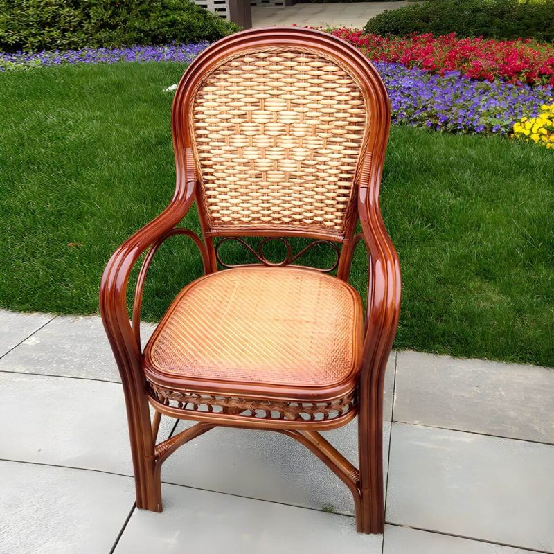 "Traditional Patio Dining Armchair in Rattan Single Outdoor Chair - Coffee Hollow 1 Piece"